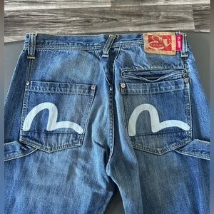 Evisu Cargo Jeans - Distressed Broken Knee - White Logo Patch